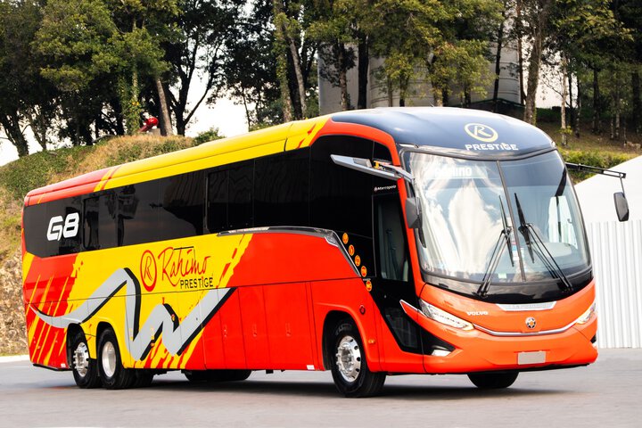 A premium Marcopolo G8 intercity coach designed for high-end tourism and long-distance passenger travel, combining luxury design with structural integrity
