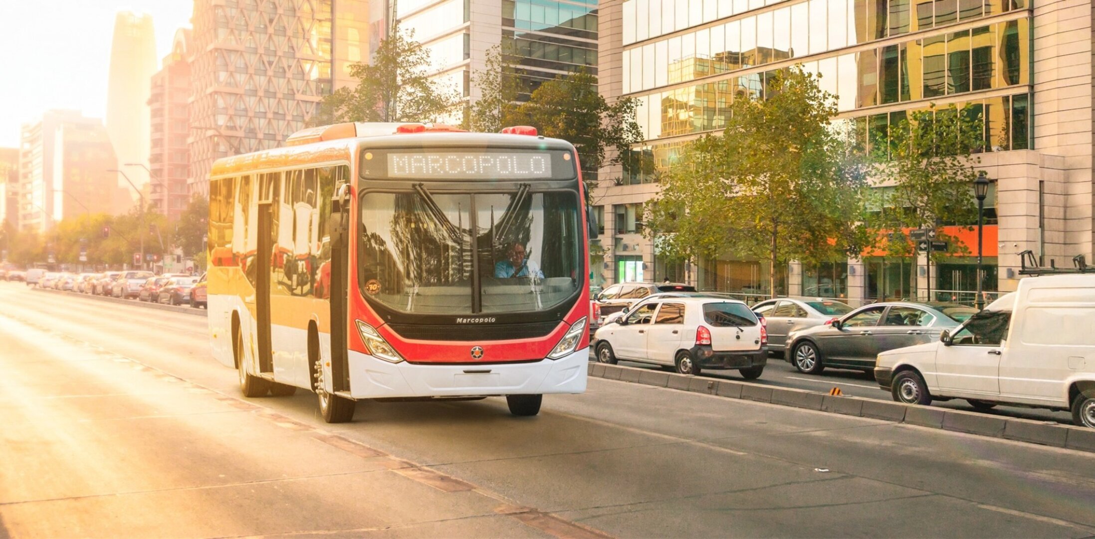 High-capacity urban or intercity bus built on a Volvo chassis with Marcopolo bodywork for efficient city transit networks